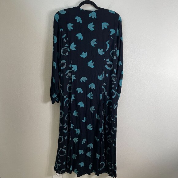 Vintage Carole Little Womens 10 Black Teal Long Sleeve Button Up Midi Dress - Picture 9 of 11